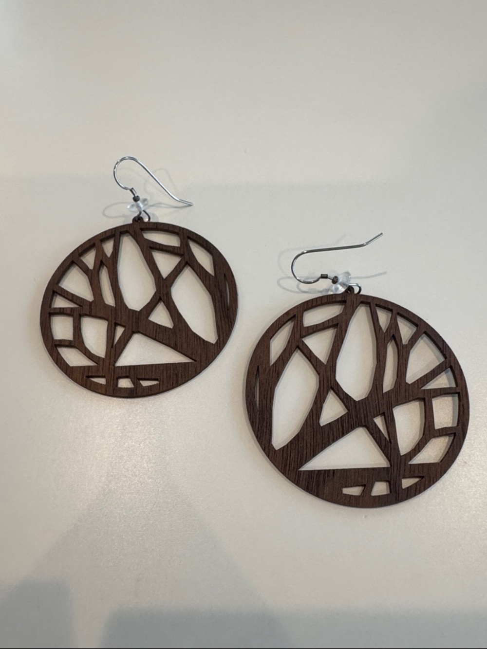 Round Geometric Cutout Wooden Earrings - Brown